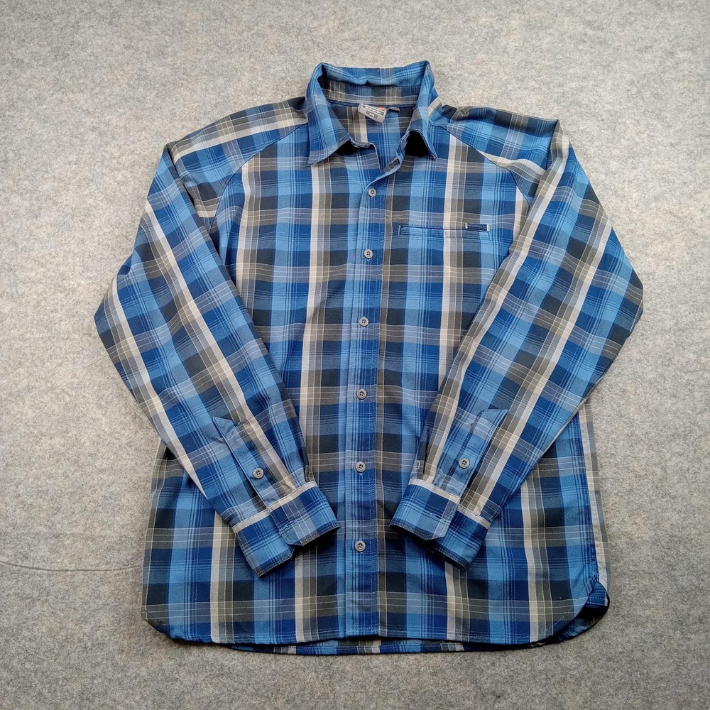 Merrell Shirt Mens Medium Blue Plaid Button Up Long Sleeve Opti-Wick‎ UPF 30